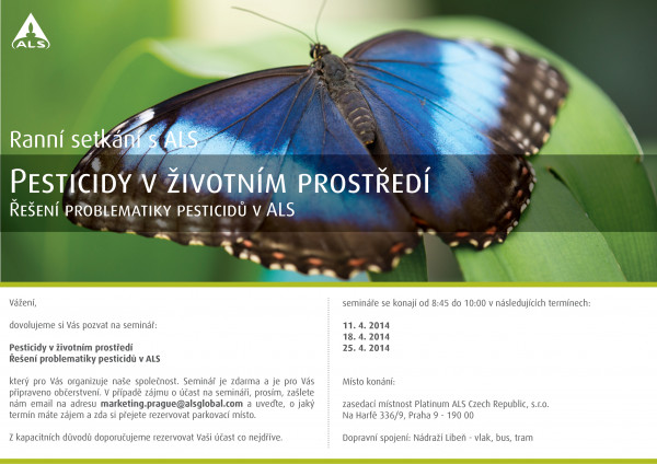 Ranní setkání s ALS - cyklus přednášek zdarma pořádaných každý pátek v ALS Czech Republic - nové téma pro duben 2014 jsou pesticidy v životním prostředí